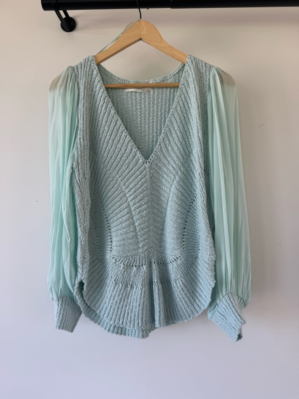 ANTHROPOLGIE Mint Blue Green Sweater NWT XL Cotton Blend Sheer Spring Elegant